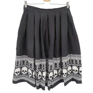 Hell Bunny Women Medium Clara Swing Skirt Black Polka Dot Skull Bells Holiday